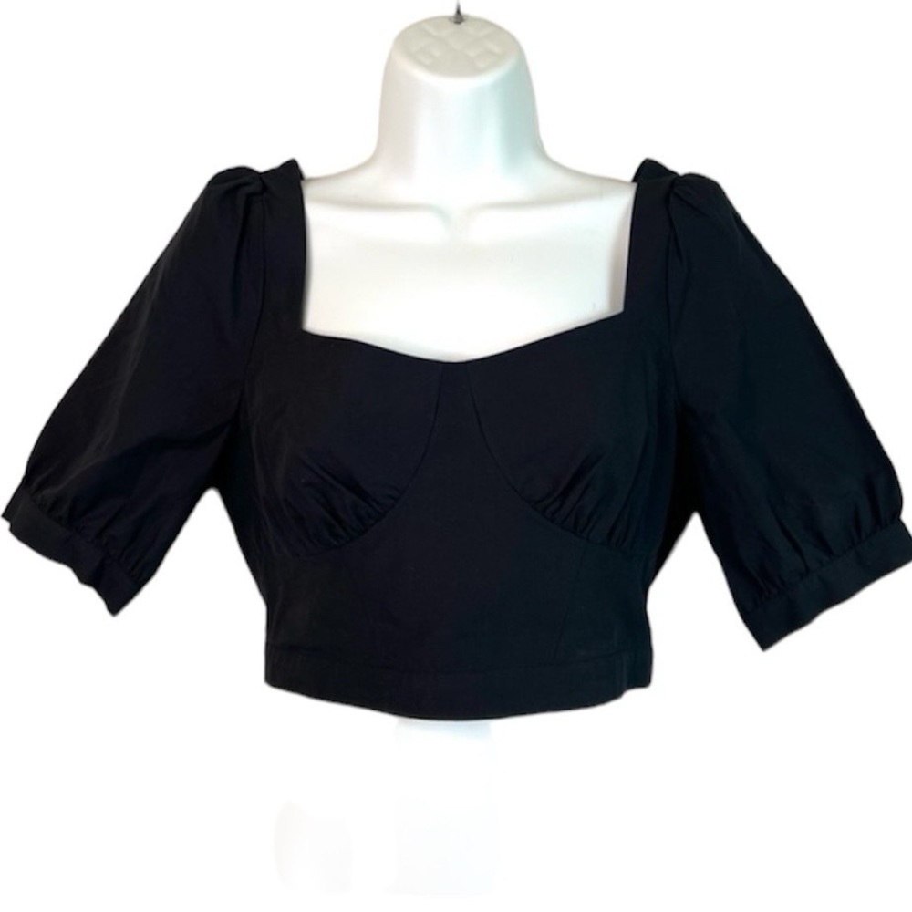 Favorite Daughter Black Puff Sleeve Crop Top Size Small
